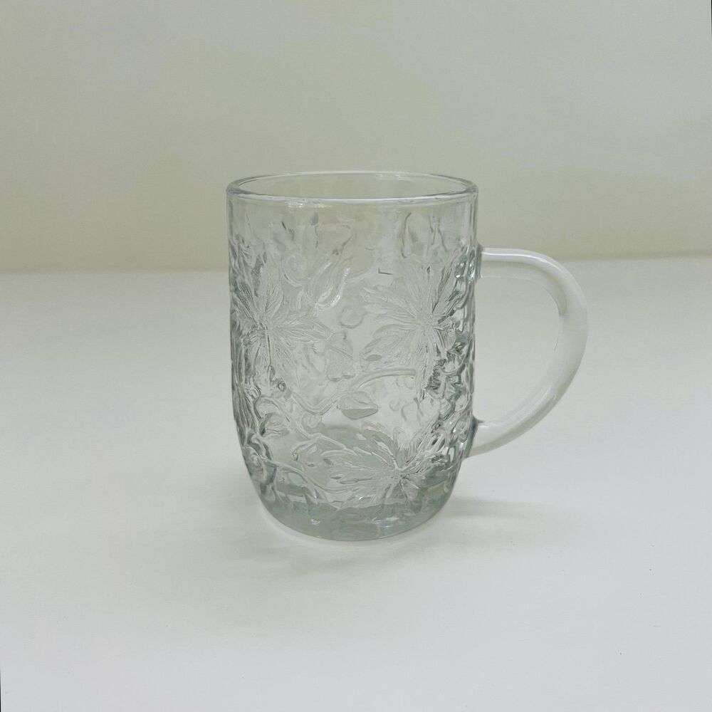 PRINCESS HOUSE Fantasia Clear Glass Embossed Floral Poinsettia Coffee Mug Cup